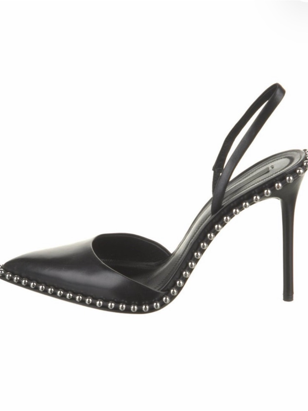 Alexander Wang Black Leather Nova Studded Rina Slingback Pumps Size 39.5